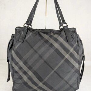 Auth BURBERRY Black/Gray Supernova Check Nylon Buckleigh Tote Bag
